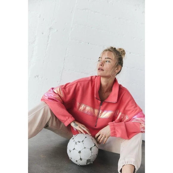Free People Movement Oversized Away We Go Half Zip Pullover Sweatshirt Pink S128 - Picture 4 of 14